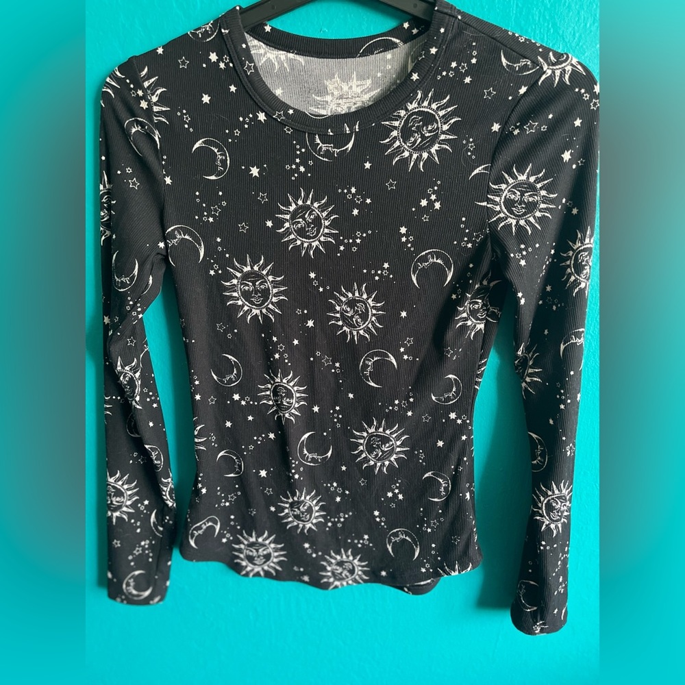 Celestial Sun Moon Knit Long Sleeve Top